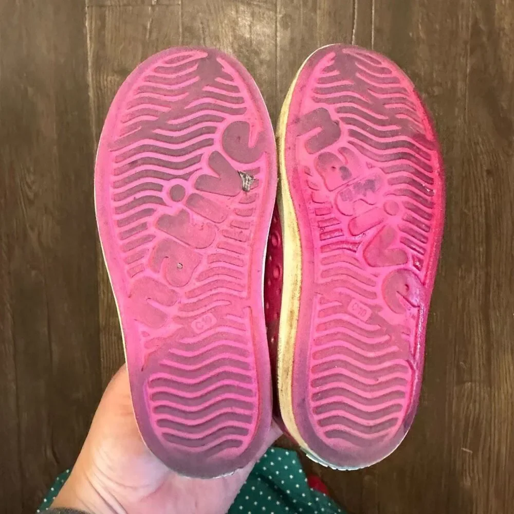Natives pink silver star slip on rubber size 10 washable shoes
